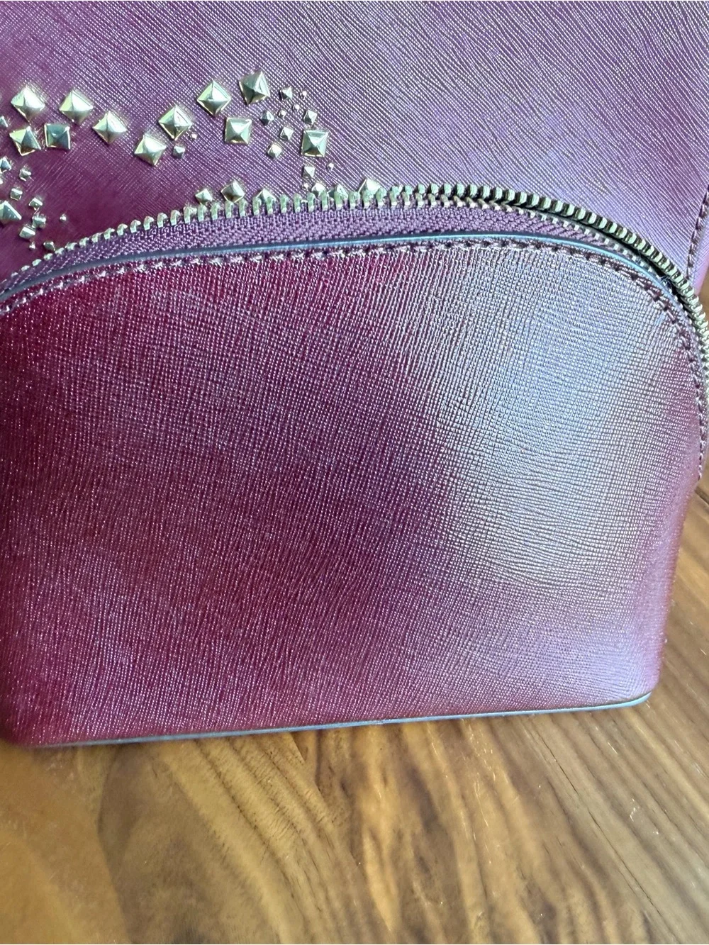Michael Kors Abbey Hearts Studded Saffiano Leather Burgundy Backpack and Pouch - Picture 7 of 9